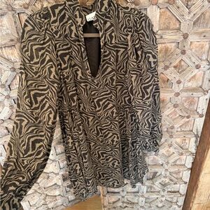 GANNI Zebra Print Long Sleeve Dress